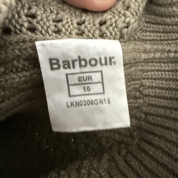 Barbour Cardigan Sweater Womens Sz 10 Taupe 100% Cotton Shawl Collar Button Up - Picture 5 of 8